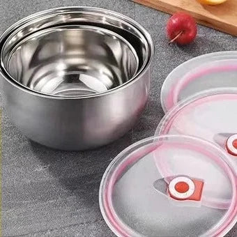 Set Of 3 Steel Fresh Bowl, Mixing Crisper Food Container Bowls, Stackable Portable Cooking Nesting Storage Bowls, Kitchen Rust-proof Food Storage Prep Bowl, Multifunctional Sealed Fresh Cooking Bowl Set Of 3 Steel Fresh Bowl, Mixing Crisper Food Container Bowls, Stackable Portable Cooking Nesting Storage Bowls, Kitchen Rust-proof Food Storage Prep Bowl, Multifunctional Sealed Fresh Cooking Bowl